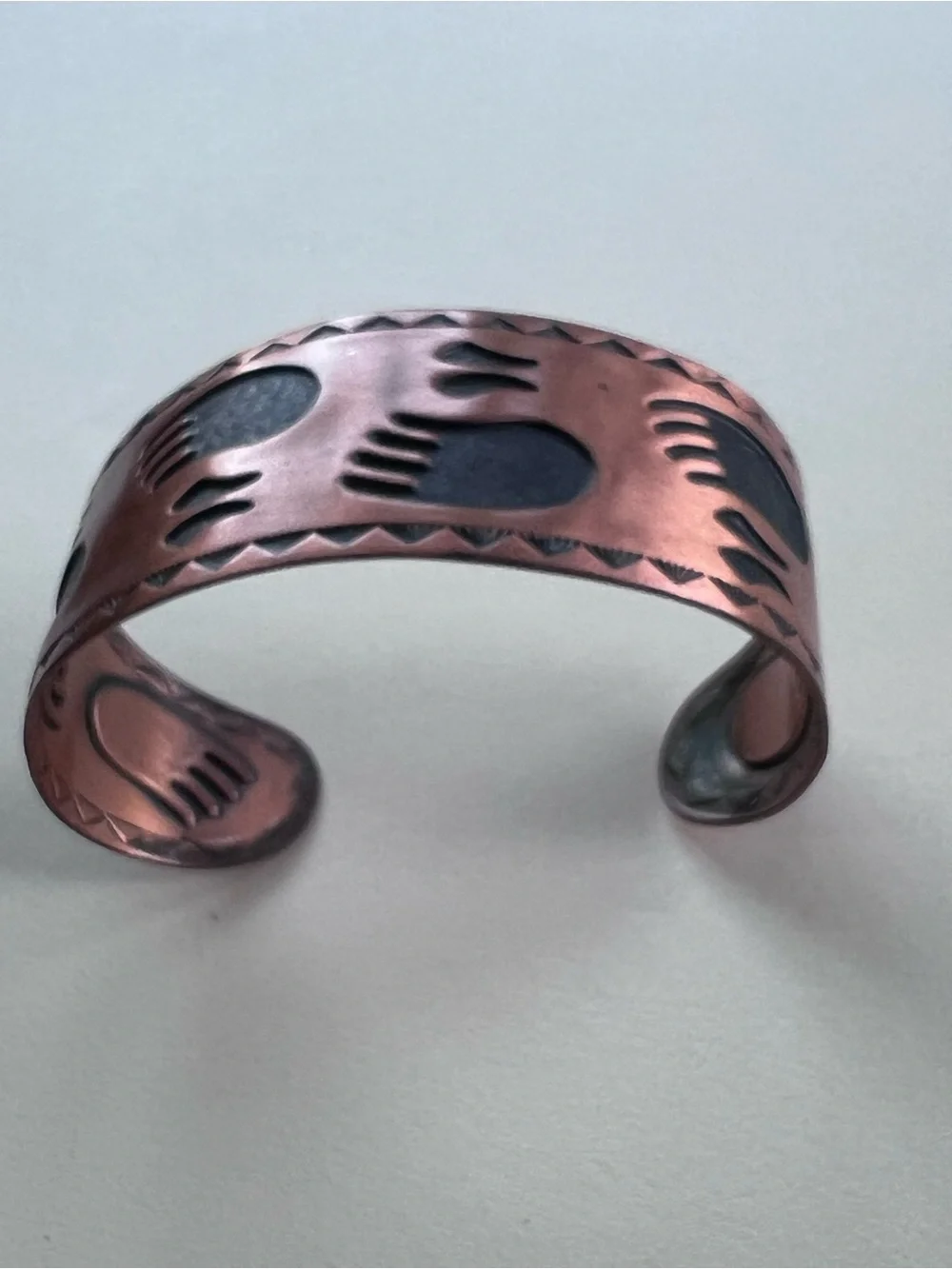 Solid Copper Bracelet Vintsge Bell signed animal paw print deer elk bear rare